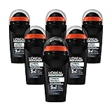 L'Oréal Men Expert Deo für Männer, 5-in-1 Deoroller gegen Geruchsbildung, Nässe, Bakterien und weiße Rückstände für bis zu 48 Stunden Frische, Carbon Protect, 6 x 50 ml