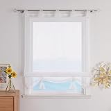 ESLIR Raffrollo mit Schlaufen Gardinen Küche Raffgardinen Transparent Schlaufenrollo Vorhänge Modern Voile Weiß BxH 80x155cm 1 Stück