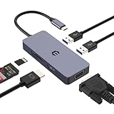 USB C HUB, Dual Monitor USB C Adapter, Multifunktions USB C Adapter Docking, 6 in 1 Hub mit VGA, HDMI, 2 USB 3.0, SD/TF Kartenleser für Laptop, Windows Systeme