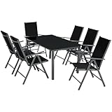 tectake® Sitzgarnitur Aluminium Klappstühle, Lounge Set mit 6X Stühle und 1x Glastisch Esstisch, Gartenmöbel Set wetterfest für den Balkon, Gartenstühle, Terrassenmöbel, Liegestuhl - anthrazit
