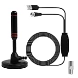 DVB-T/DVB-T2 Antenne mit Verstärker, HDTV Zimmerantenne für Fernseher, 360 Grad Empfang - Mit Magnetfuß - 5 Meter Kabel, Unterstützt 4K HD-Kanäle & Alle TV-Geräte