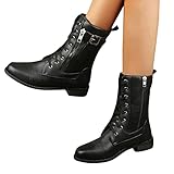 Generisch Biker Stiefel Damen, Biker Boots Damen Western Cowboy Stiefeletten Mit Absatz Cowboystiefel Festival Bikerboots Leder Lederstiefel Chelsea Schlupfstiefel, Black, 39