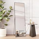 AUFHELLEN Standspiegel mit Schwarz Metallrahmen 140x40cm HD Groß Ganzkörperspiegel mit Haken für Wohnzimmer oder Ankleidezimmer (Schwarz)