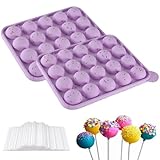Puedno Cake Pop Silikonform, 20 Runde Cake Pop Form mit 100 Cake Pop Sticks, Lollipop Silikon Form Backform für Süßigkeiten Cupcakes Gelee, Lila