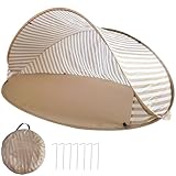 Strandmuschel Pop Up 3-4 Personen, Strandzelt Strand Zelt mit 50+ UV-Schutz, Tragbarer Automatisches Windschutz Wurfzelt mit Tragetasche und Heringe für Familie Camping Garten (Khaki)
