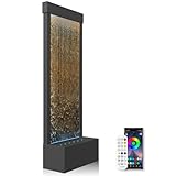 Longrun großer Gartenbrunnen, LED beleuchteter Zimmerbrunnen Wasserfall, 121 cm Bronze Spiegel Zimmerwasserwand mit Pumpe