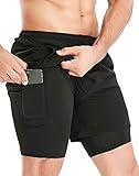 HOPLYNN Herren 2 in 1 Shorts Sommer Schnelltrocknende Laufshorts mit Taschen Sport Kurze Hosen Fitness Laufhose Schwarz M