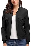 MISS MOLY Bomber Jacket Womens Flight Jacket Zip Up Lightweight Jacket Multi-Pocket Black Large