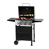 Outdoor Gasgrill mit klappbaren Beistelltischen und Temperaturregelung, ideal für Camping, Picknick, Gartenparty