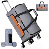 BMaoBBo Reisetasche mit Rollen, Große Reisetasche Faltbar, Tasche mit Rollen für Herren/Damen, Geeignet für Reisen, Wochenendurlaub, Grau