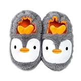 Healeved Hausschuhe aus Baumwolle Warme Herbst-winter Slipper mit Geschlossener Ferse Rutschfeste Sohle Cartoon Pinguin Design Atmungsaktiv und Innenlänge für Jungen und Mädchen