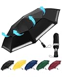 Chakipee Regenschirm Sturmfest Taschenschirm mit Reflexstreifen Schwarz Umbrella Kompakter Reise Winddichter Automatik Auf und Zu Doppelt Belüftetes Vordach 8 Rippen für Herren Damen Kinder