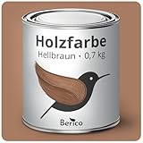 Berico Holzfarbe - Hellbraun - 0,7 Kg - 4in1 Premium Holzlack inkl. Grundierung & Decklack - Für Innen und Außen - Robust & Wetterfest