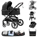 ALYIKOU kinderwagen 3 in 1 Zusammenklappbarer Kinderwagen KombiKinderwagen Aluminiumrahmen für Neugeborene Große Räder