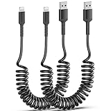 Spiralkabel USB A auf Lightning Kabel, 2 Pack Apple Carplay & Datensynchronisation Kurz iPhone Ladekabel Auto iPhone14 Pro Max/14 Pro/14/13 Pro Max/13 Pro/13/12 Pro/ 11/Xs/XR/8/iPad/AirPods