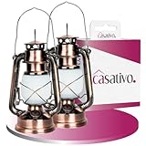 Casativo 2er-Set Retro-LED-Sturmlaterne (25cm) mit Flammen-Optik – Klassische, batteriebetriebene Laterne in Bronze, wetterfest, für Garten & Balkon