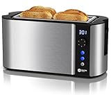 Balter Toaster 4 Scheiben, Langschlitz, Edelstahl, Brötchenaufsatz, LCD Display mit Restzeitanzeige, Auftaufunktion, Brotzentrierung, Krümelschublade, TS-04-LCD, Farbe: Silber