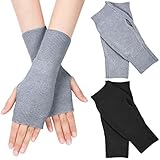 MELLIEX 2 Paar Halb Fingerlose Handschuhe, Winter Pulswärmer Handschuhe Unisex Warm Weiche Strickhandschuhe Schwarz/Grau