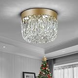 Deckrico Kristall Deckenleuchte Gold 30 cm – Moderne LED Deckenlampe, Flache Montage für Schlafzimmer, Flur, Eingangsbereich und Foyer