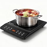 AMZCHEF Induktionskochfeld 1 Platte, Tragbares Induktionskochplatte, 20 Temperatureinstellungen und Leistungsstufen, Schlankes Design mit verschiedenen Funktionstasten, Sensorsteuerung, 3H Timer.