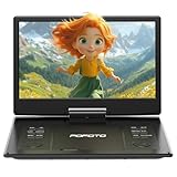 POFOTO 15,7' Tragbarer DVD-Player mit 14,1' HD-Schwenkdisplay, 6h Akkulaufzeit, Zonenfrei, Unterstützt Mehrere Formate/SD/USB, TV/Beamer-Anschluss, Stereo-Lautsprecher, Antischock & Speicherfunktion
