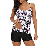 Durio Badeanzug Damen Tankini Bauchweg Bademode Set Zweiteilig mit Badehose Badeanzüge Push Up Farbe Mischung 46(Tag Size 3XL)