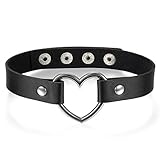 JewelryWe Schmuck Punk Herz Choker Halsband Gothic Leder Halsreif Erstellbare Kragen Halskette Collier Kette schwarz Damen