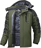 Tansozer Warme Winterjacke Herren Winddicht und Wasserdicht Skijacke Winter Arbeitsjacke mit Kapuze Outdoorjacke, Armeegrün, L