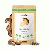 Bio Shiitake Pilz Kapseln 120 Stück 500mg pro Kapsel hochdosiert vegan ohne Zusätze plastikfrei verpackt 60 Tage Vorrat produziert in Deutschland