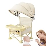 Esszimmerstuhl für Kleinkinder, 31 x 31 x 37 cm, tragbarer Babysitz, Babystuhl, Faltbarer Reisestuhl aus Karbonstahl mit Tablett, Leichter Stuhl mit Baldachin, für Camping, Picknick,