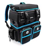 Pro Tackle Allround Sitzkiepe mit Rucksacksystem – Stabile, leichte Kiepe für Angler, Gepolsterte Sitzfläche, Integrierter Rutenhalter, 3 Reißverschlusstaschen (Sitzkiepe + Rucksacksystem (Blau))