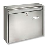 BURG-WÄCHTER Briefkasten ohne Zeitungsfach mit Namensschild, Rostfreier Edelstahl, Einwurf-Format DIN C4, 2 Schlüssel, Borkum 3877 Ni