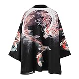 Siehin Herren Drache-Druck Frühling-Sommer Kimono Cardigan Japan Happi Kimono Jacke Yukata Coat Ukiyoe Baggy Tops (L (Tag 2XL))