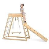 Indoor-Spielplatz Kleinkinder-Holzspielzeug-Spielset 7in1 mit Klettergerüst, dreieckiger Kletterrampe, Rutsche, Schaukel, schwedischer Leiter, Klettergerüst, Strickleiter, Felswandkuppel kleine