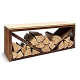 blumfeldt Kindlewood, praktischer Holzspeicher, Holzlager, Stahl-Lagerkasten, rustikal, Bambusplattte, 104x40x35cm, rostfarbe