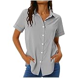 UHouse Hemdbluse Damen Kurzarm Safari Hemd mit Reißverschluss Taschen UV Shirt Bluse Schnelltrocknend Wanderbluse Sommer Blusen Lässige Wanderhemd Atmungsaktive Leicht Strandbluse Frauen Grau XL