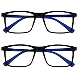 OPULIZE INK Lesebrille für Damen und Herren - 2er-Pack - Groß Rechteckiger Rahmen - Komfort Federscharniere - Kratzfest - Schwarz +1.50