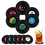 Glasuntersetzer 12 Stück Vinyl Schallpaltten Untersetzer Retro Getränkeuntersetzer Runde Tassenuntersetzer Isolierte Kaffe Untersetzer Deko Glasuntersetzer Set für Bar Büro Haushalt (Schwarz)