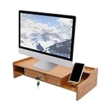 Duoruameng Monitorständer Holz, 1 Schubladen mit Schloss, Handyhalter, Computer Desktop Storage Organizer, Bildschirmerhöhung Schreibtisch für TV Laptop, 48 x 20 x 6.5cm