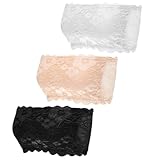 3pcs Bandeau Top Damen - Blumen Lace Bandeau - Strapless Spitzen BH | Trägerloser BH Damen | Geeignet für Röcke oder Unterwäsche