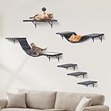 Katzen kletterwand XXL Set mit Katzentreppe Wand, Katzenbaum Hängematte,Katzenbrücke,Kratzbrett und Kratzbaum,Katzenwandmöbel Set - 6 Teiliges Katzen Wandelemente für Katzen Catwalk (Rauchgrau)