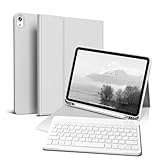 GKABXY Hülle mit Tastatur für iPad Air 11 Zoll 2025 2024 (M3/M2), iPad Air 5 4 2022/2020 10,9 Zoll, Soft TPU Rückschale mit Stifthalte, magnetisch Abnehmbare Folio Tastatur hülle, Grau