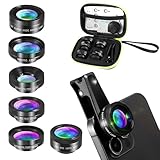 6 in 1 Universal Handy Objektiv Kit, 205° Fisheye Lens, 140° 0.4X Weitwinkel, 25X Makroobjektiv, ND32/CPL Filter Lens, Sternfilter, Clip-On Adapter für i-Phone Sam-Sung und die meisten Smartphones