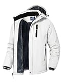 Rdruko Skijacke Herren Winterjacke Snowboardjacke Warme Fleece GefüTtert Winter Jacke Wasserdicht Funktionsjacke Männer Outdoor Wanderjacke mit Kapuze-Weiß L