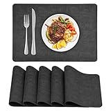APLKER Tischsets Abwaschbar Leder und Untersetzer, Doppelseitigen Platzset 6er Set rutschfest Platzdeckchen Leder Kunstleder Tischset, 43X30cm (Dunkelgrau, 15.8 x 11.8 Zoll)