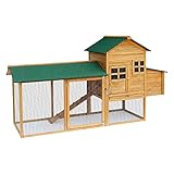 Lovupet XL Hühnerstall Hühnerhaus Kaninchenstall Kleintierkäfig 2 Ebenen Outdoor Wetterfest 2135 aus Holz Natur, 86 x 214 x 120 cm