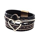 Damen Mädchen Boho Herz Armband,Leder Armband Frau,Armband Damen Schwarz, Armband Schwarz Wickelarmband Lndianer Modeschmuck,Armbänder Perlenarmband,für Familie Freunde Geburtstag Schmuck Geschenk