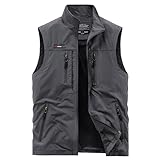 Oralidera Herren Outdoor Weste mit Vielen Taschen Anglerweste Safariweste Jagdweste Multifunktionsweste Freizeit Ärmellose Jacke Leicht Sommer Weste, Grau, L