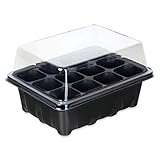 Schramm® Anzucht Set Gewächshaus Anzucht Schale Töpfe Zimmergewächshaus 18,5 x 10 x 14,5 cm für 12 Anzuchttöpfe Anzuchtset Mini-Gewächshaus schwarz