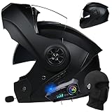BYGMWEP Klapphelm mit Bluetooth, Integriert Motorradhelm, ECE Zertifiziert Integralhelm mit Doppelvisier, mit Eingebautem Mikrofon für Automatische Reaktion, für Männer und Frauen S~XL